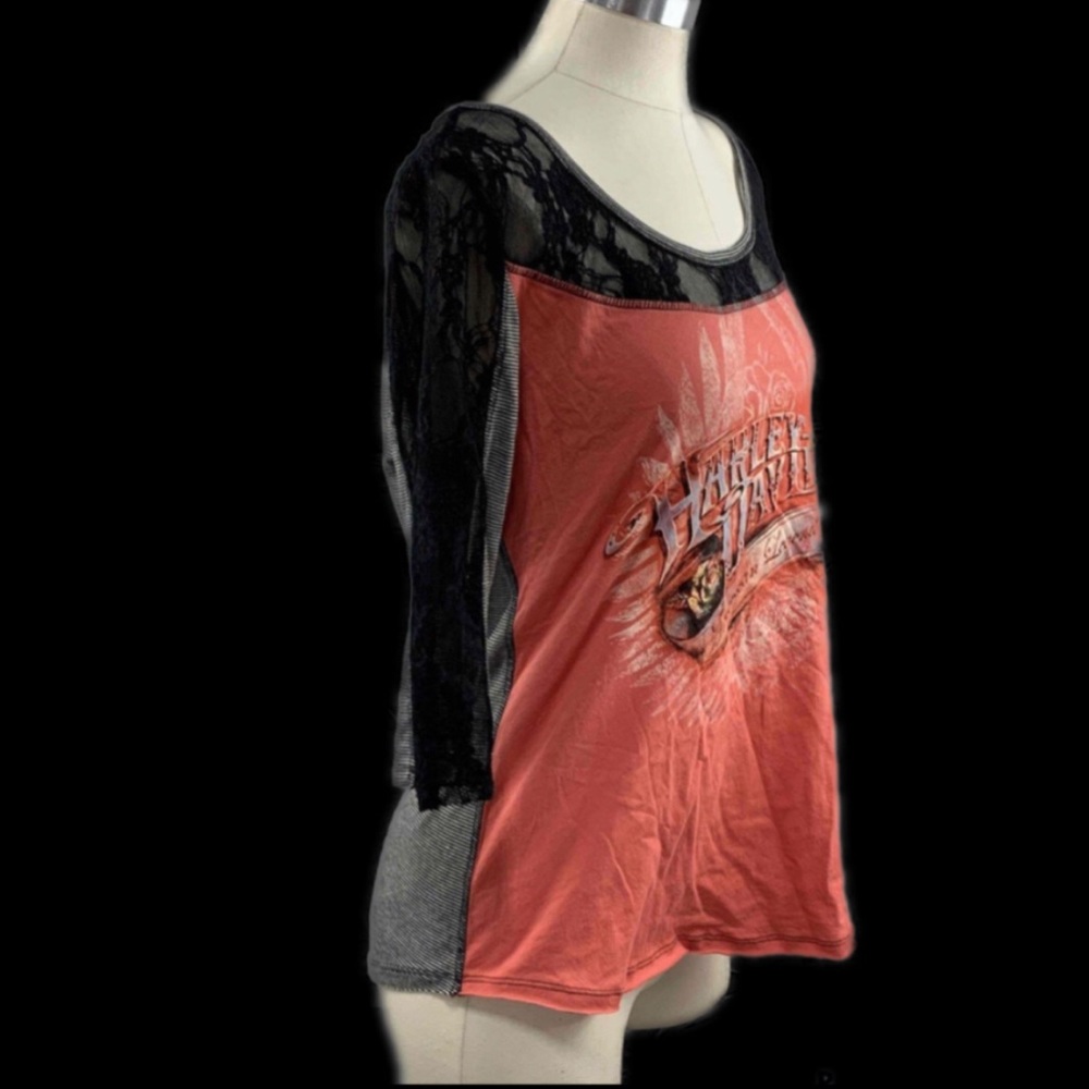 Harley Davidson Limited Edition Long Sleeve Lace Trim Graphic Top - Picture 7 of 15
